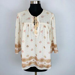 H&M L.O.G.G Pink Cream Keyhole 3/4 Sleeve Blouse